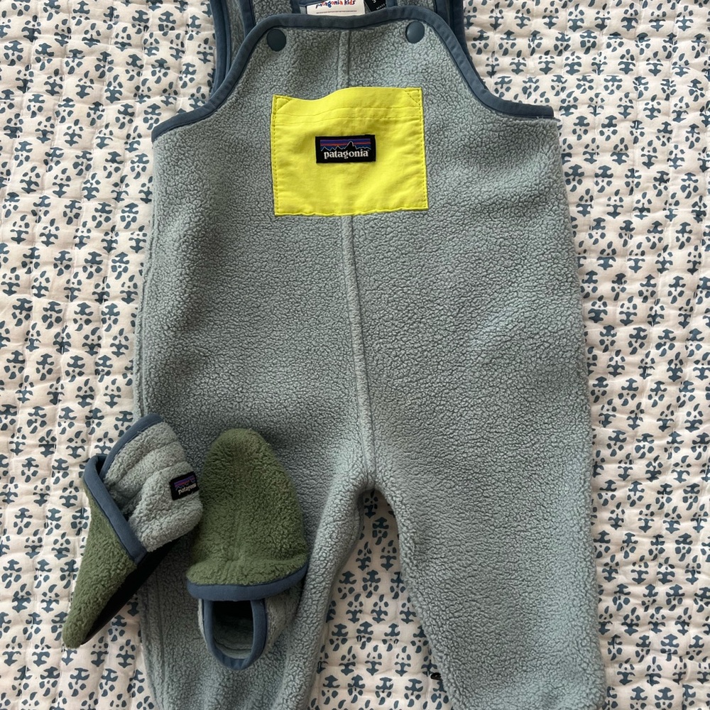 Patagonia Baby Fleece Overalls and Booties - Green and Yellow